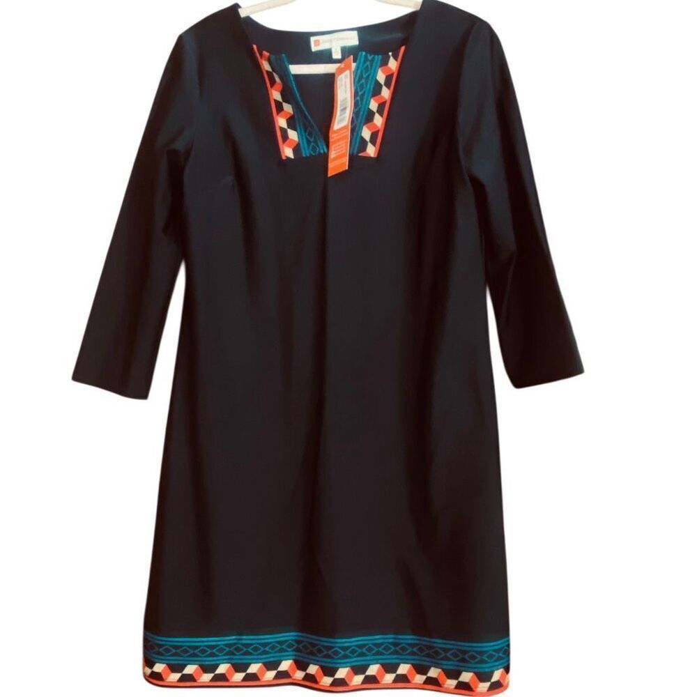 Jude Connally Knox Geo Print Shift Dress Black Orange Teal Size M NWT